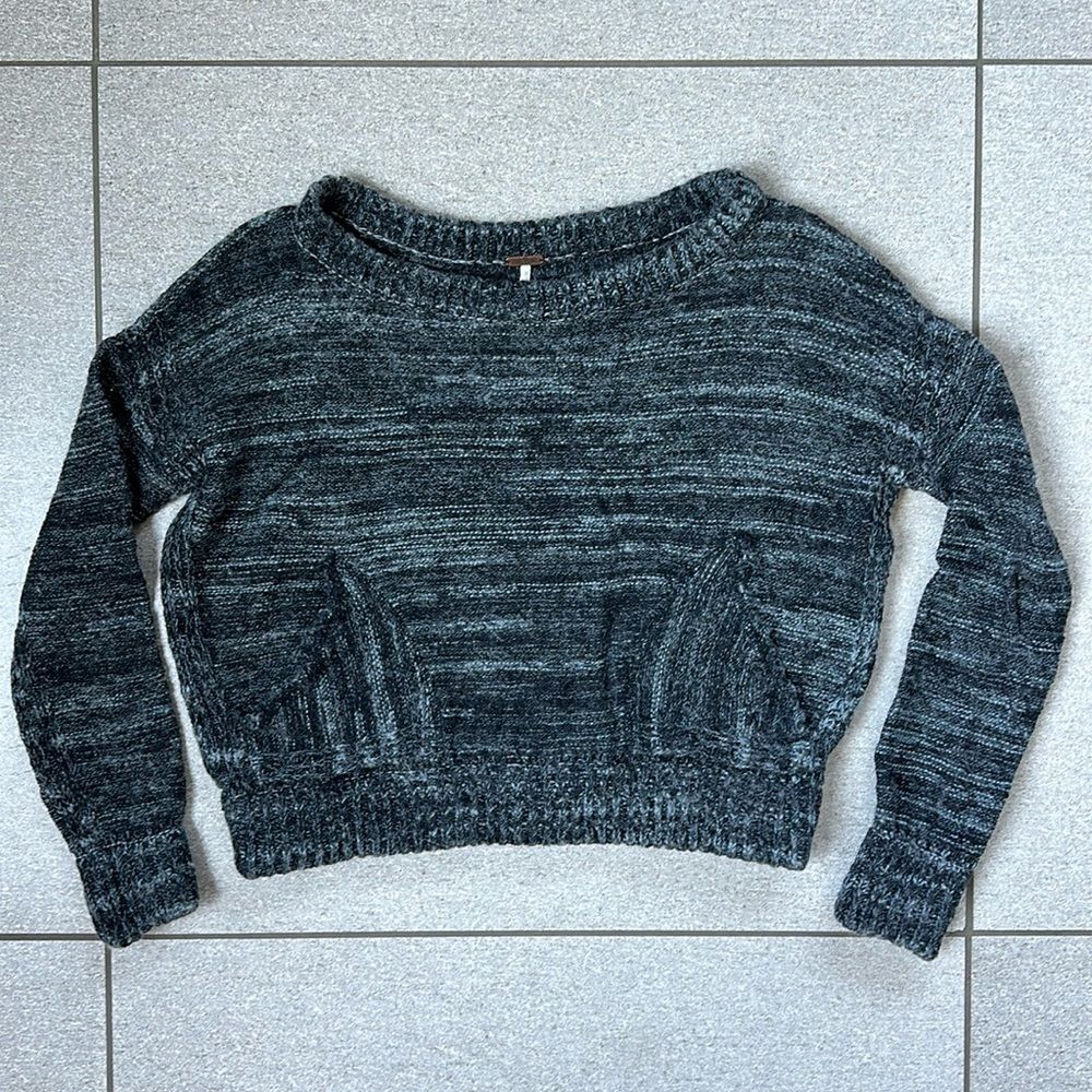 Free People In My Pocket Cropped Boxy Sweater w/ Pockets in Charcoal Grey XS - Picture 3 of 15